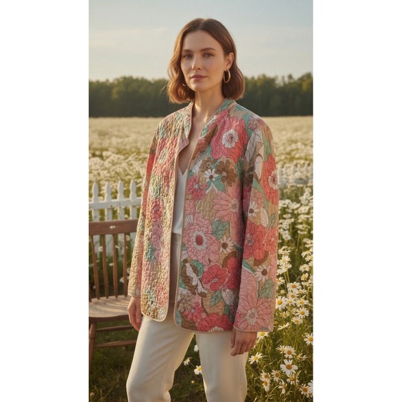 Alfred Dunner Jackets & Blazers - Alfred Dunner Light Weight Floral Quilted Jacket Size 16W Preppy